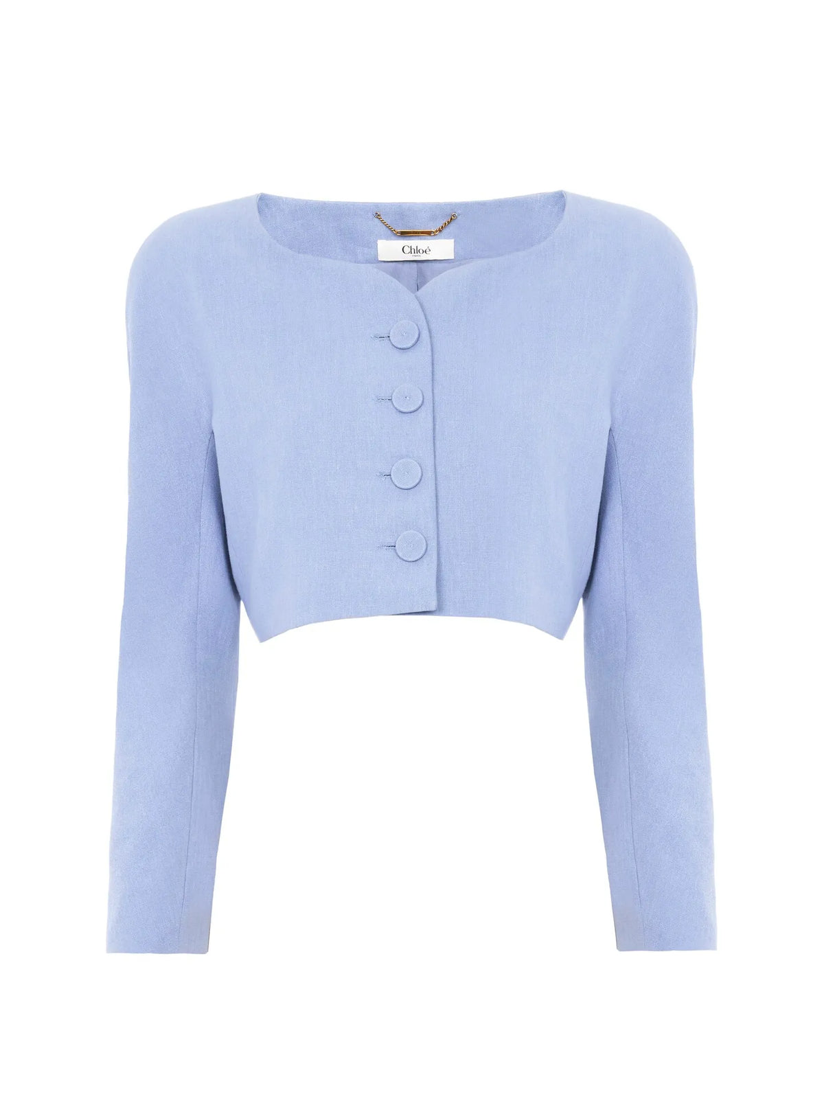 Cropped collarless jacket in linen crêpe