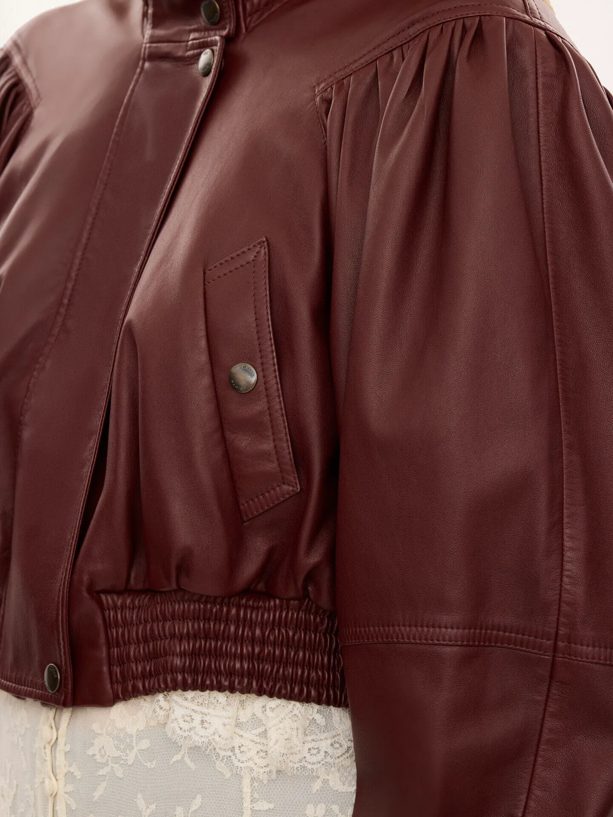 Cropped scarf jacket in leather