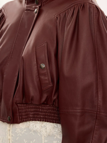 Cropped scarf jacket in leather