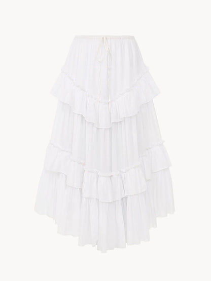 Layered ruffled midi skirt in cotton voile