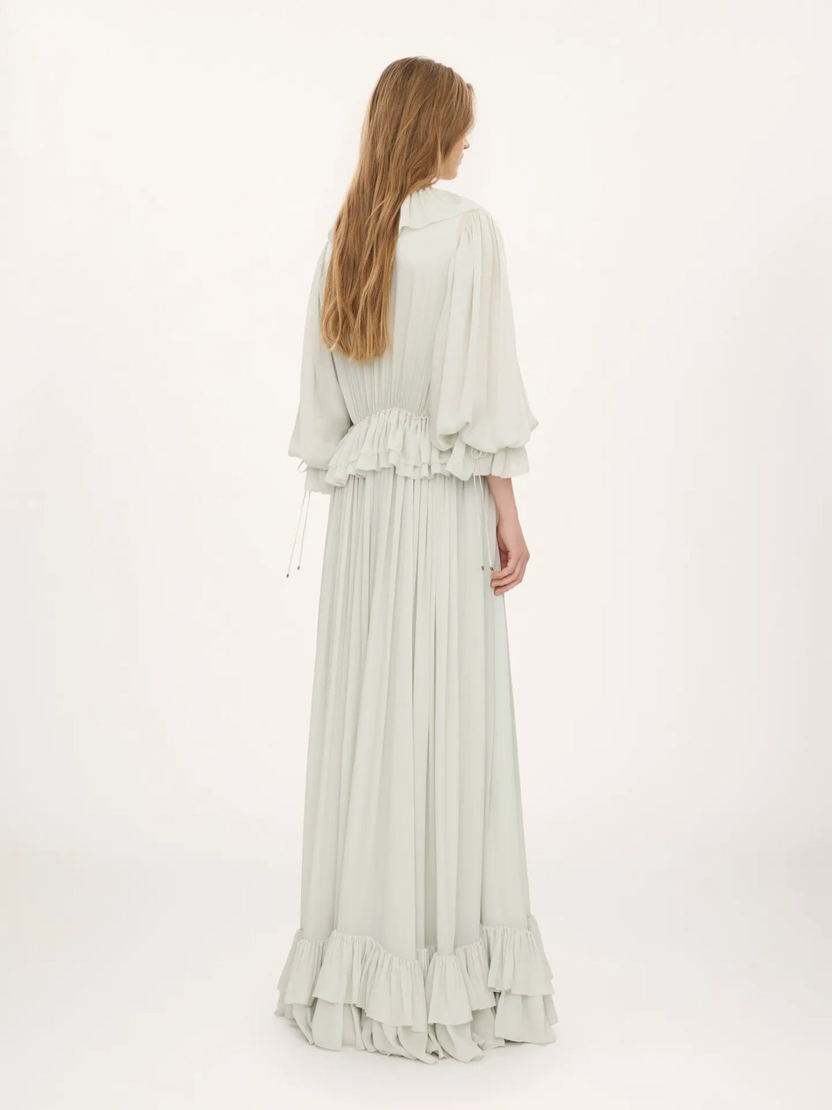 Gathered long dress in silk charmeuse
