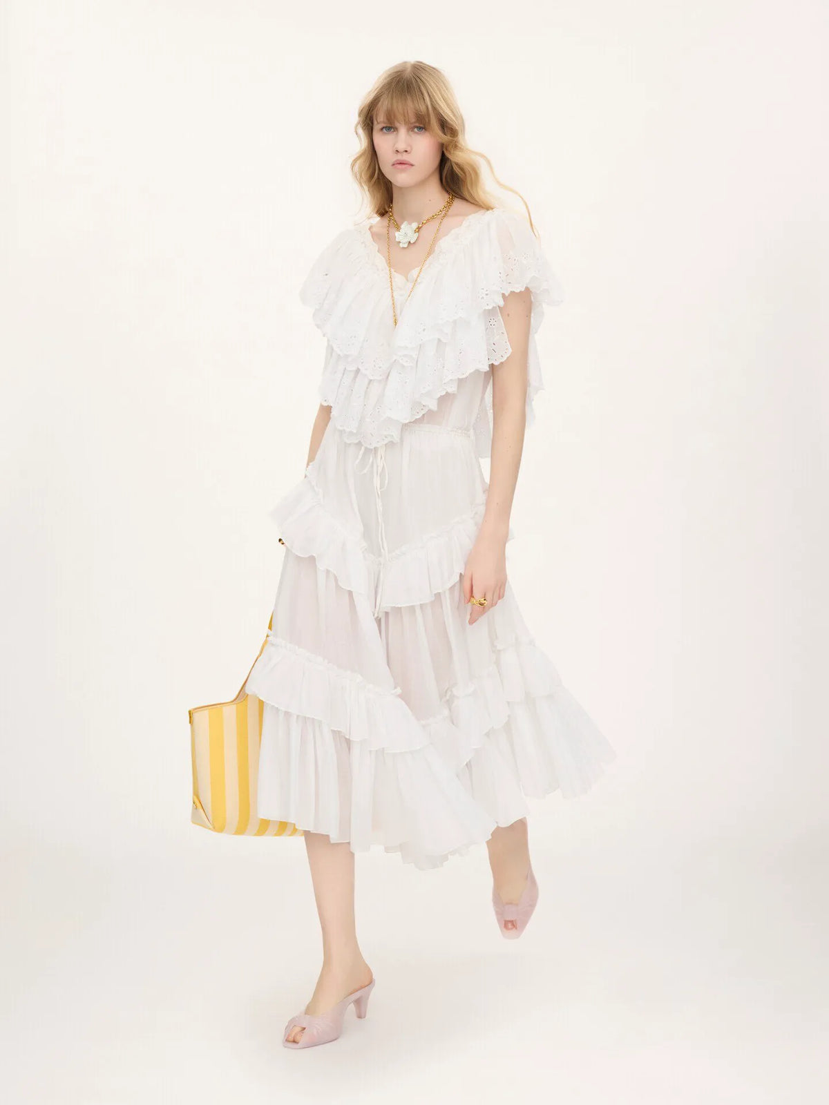 Layered ruffled midi skirt in cotton voile