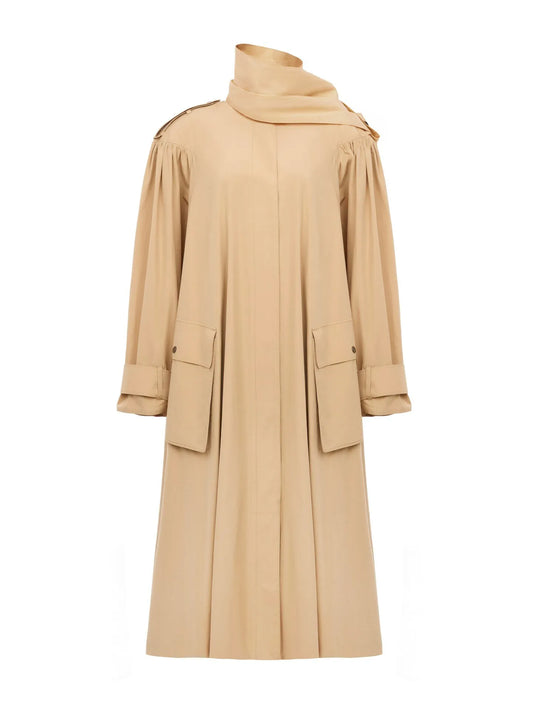 High-neck scarf trench coat in cotton poplin