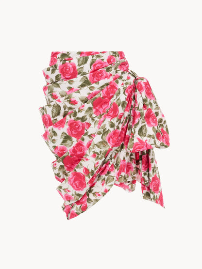 Knee-length wrap skirt in cotton poplin