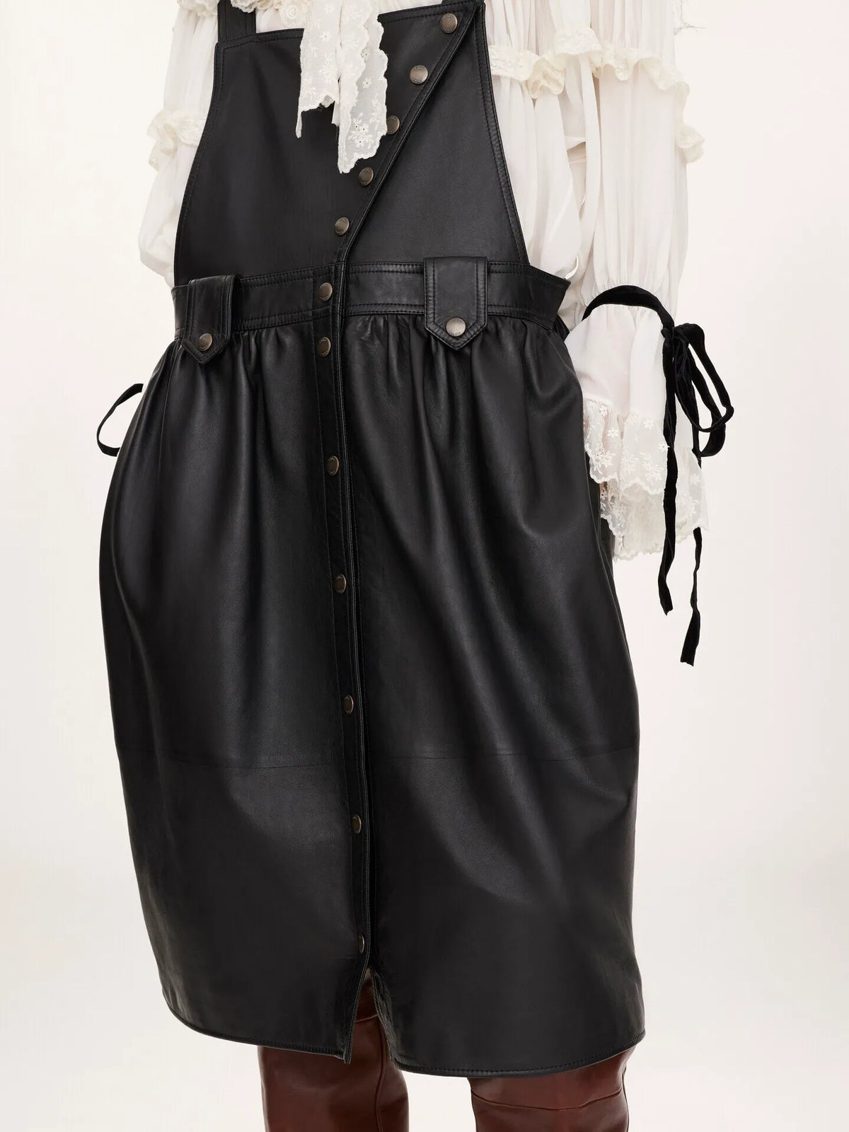 Apron midi dress in leather