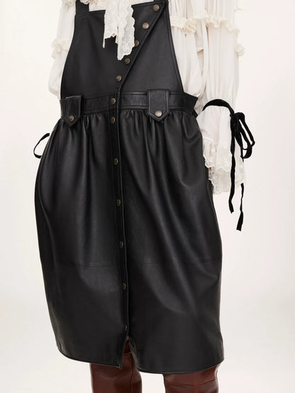 Apron midi dress in leather