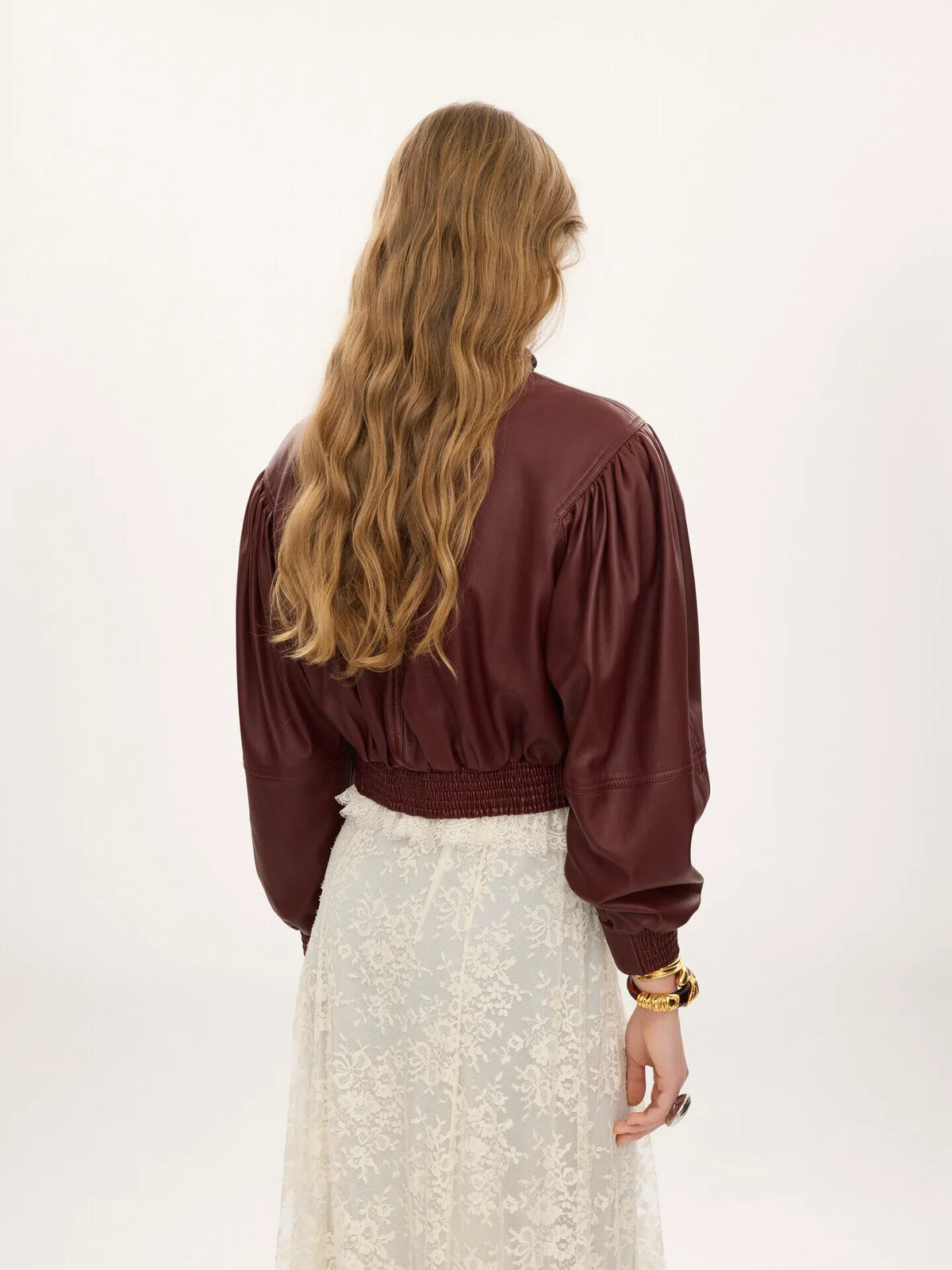 Cropped scarf jacket in leather