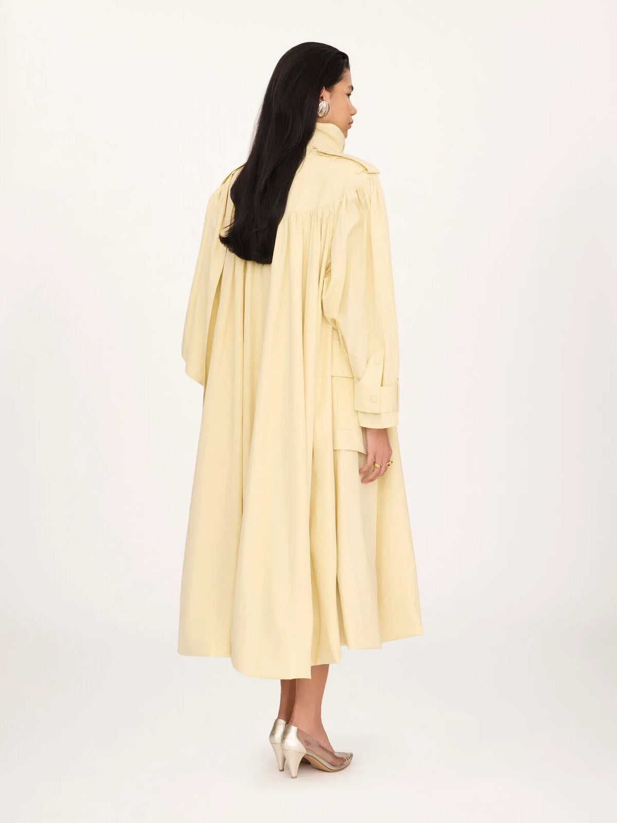 High-neck scarf trench coat in cotton poplin