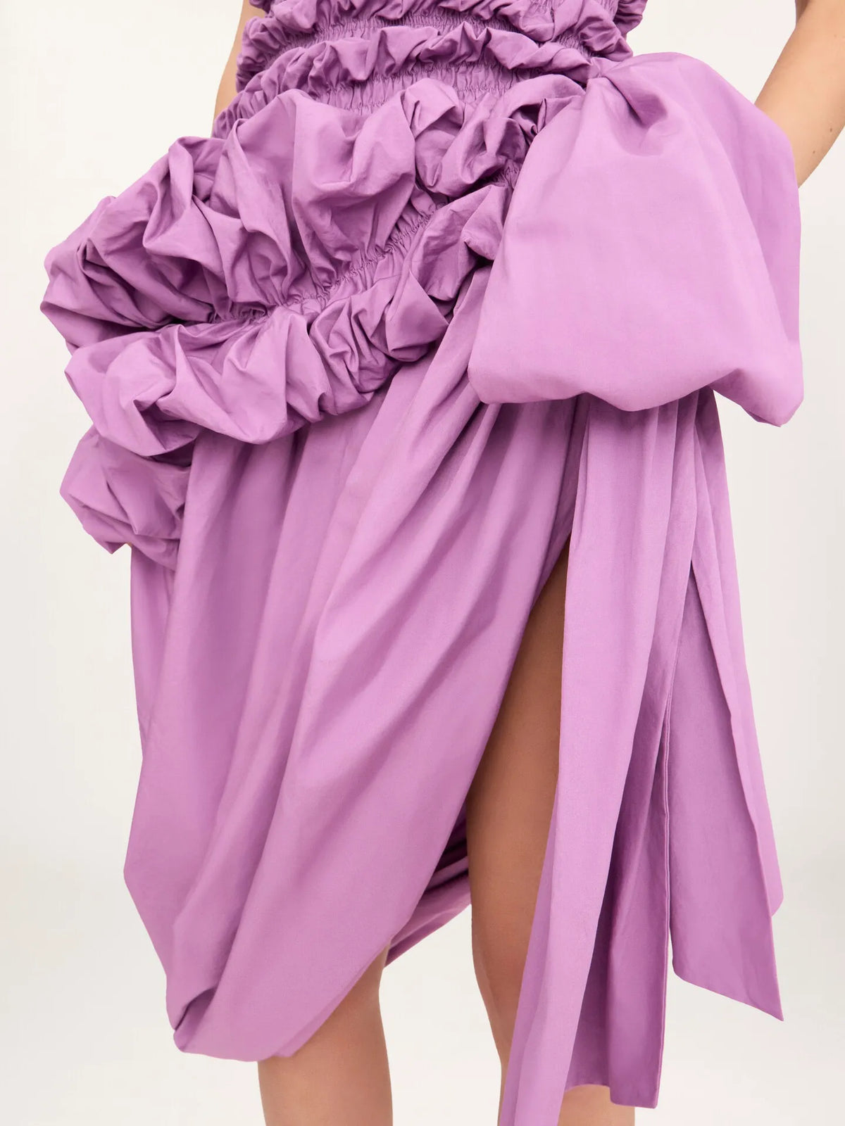 Ruched bustier midi dress in cotton poplin
