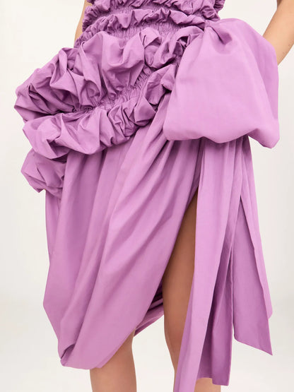 Ruched bustier midi dress in cotton poplin