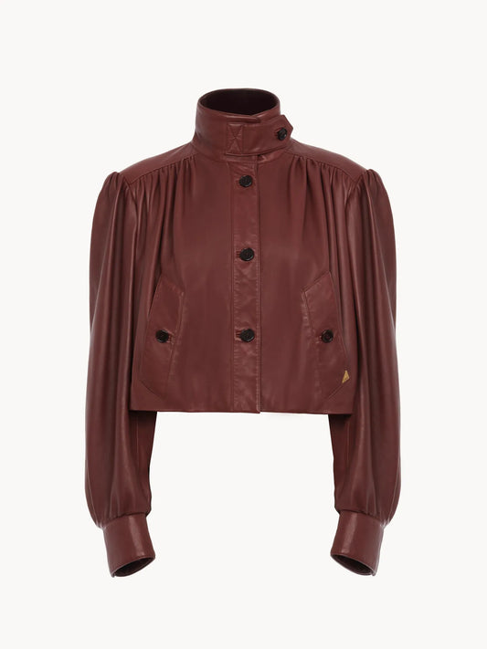Gathered boule jacket in leather