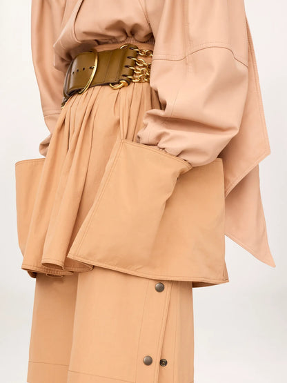 Layered knee-length skirt in cotton poplin