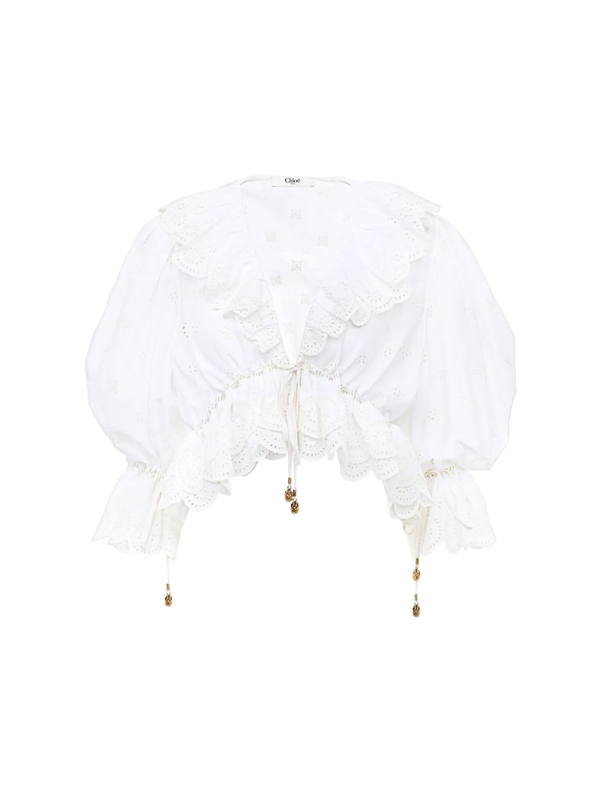 V-neck ruffle top in cotton voile