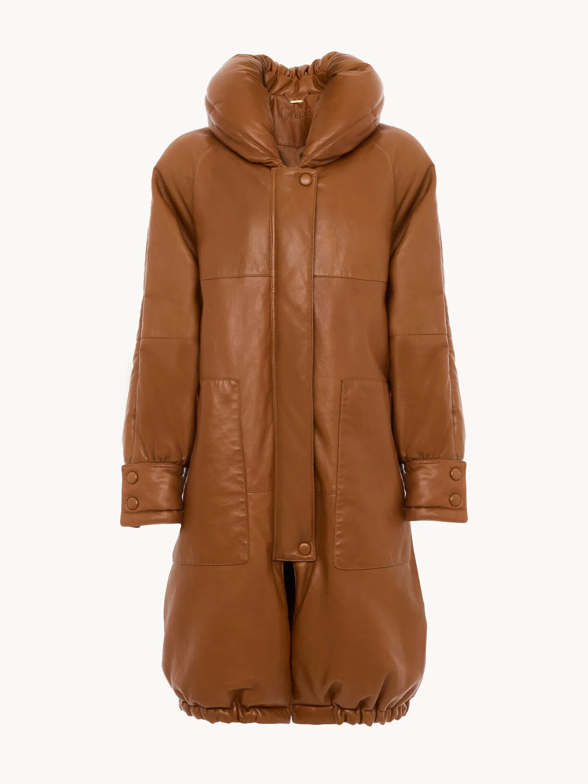 Long puffer coat in leather