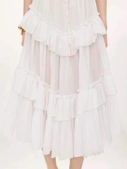 Layered ruffled midi skirt in cotton voile