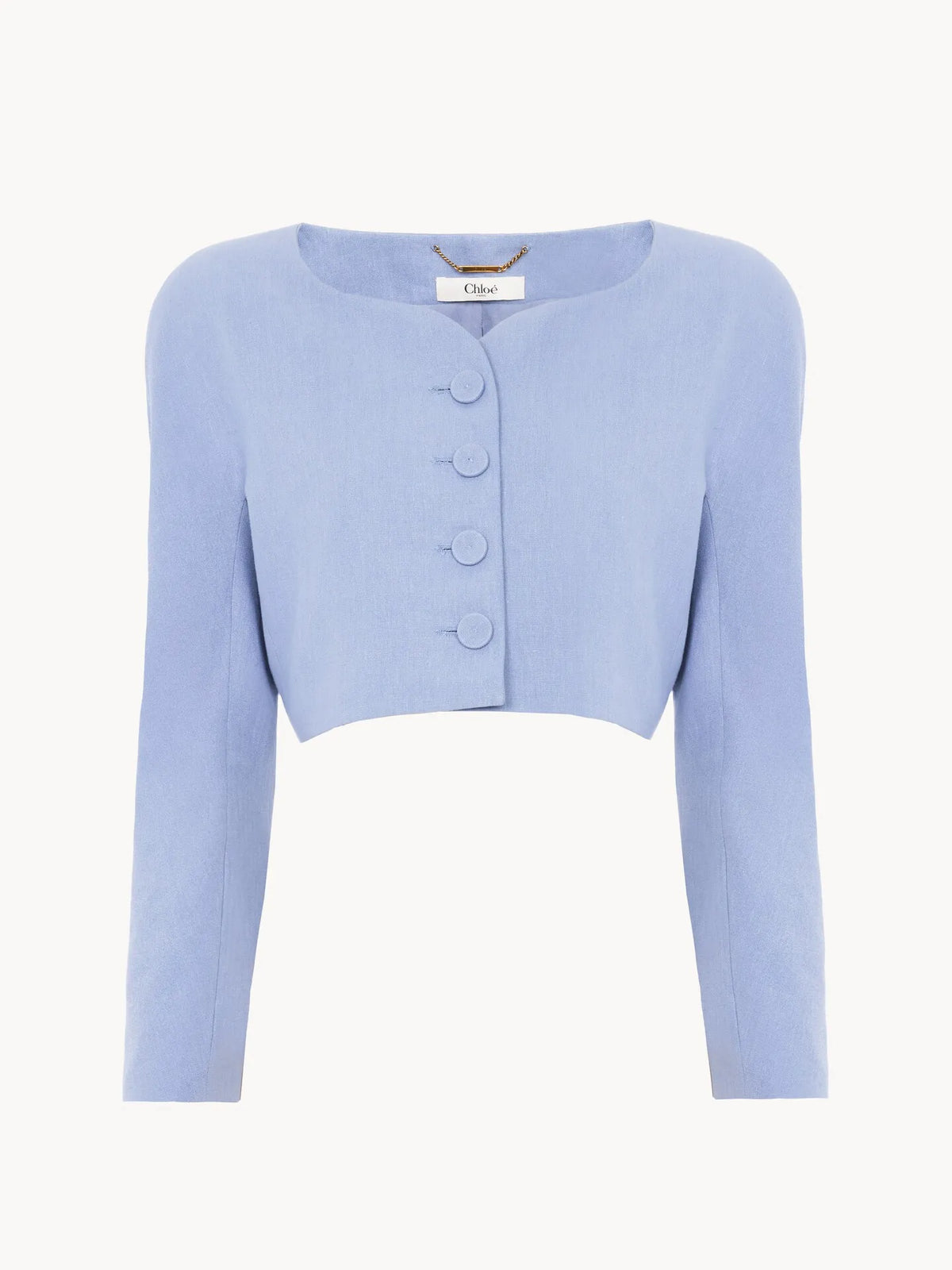 Cropped collarless jacket in linen crêpe