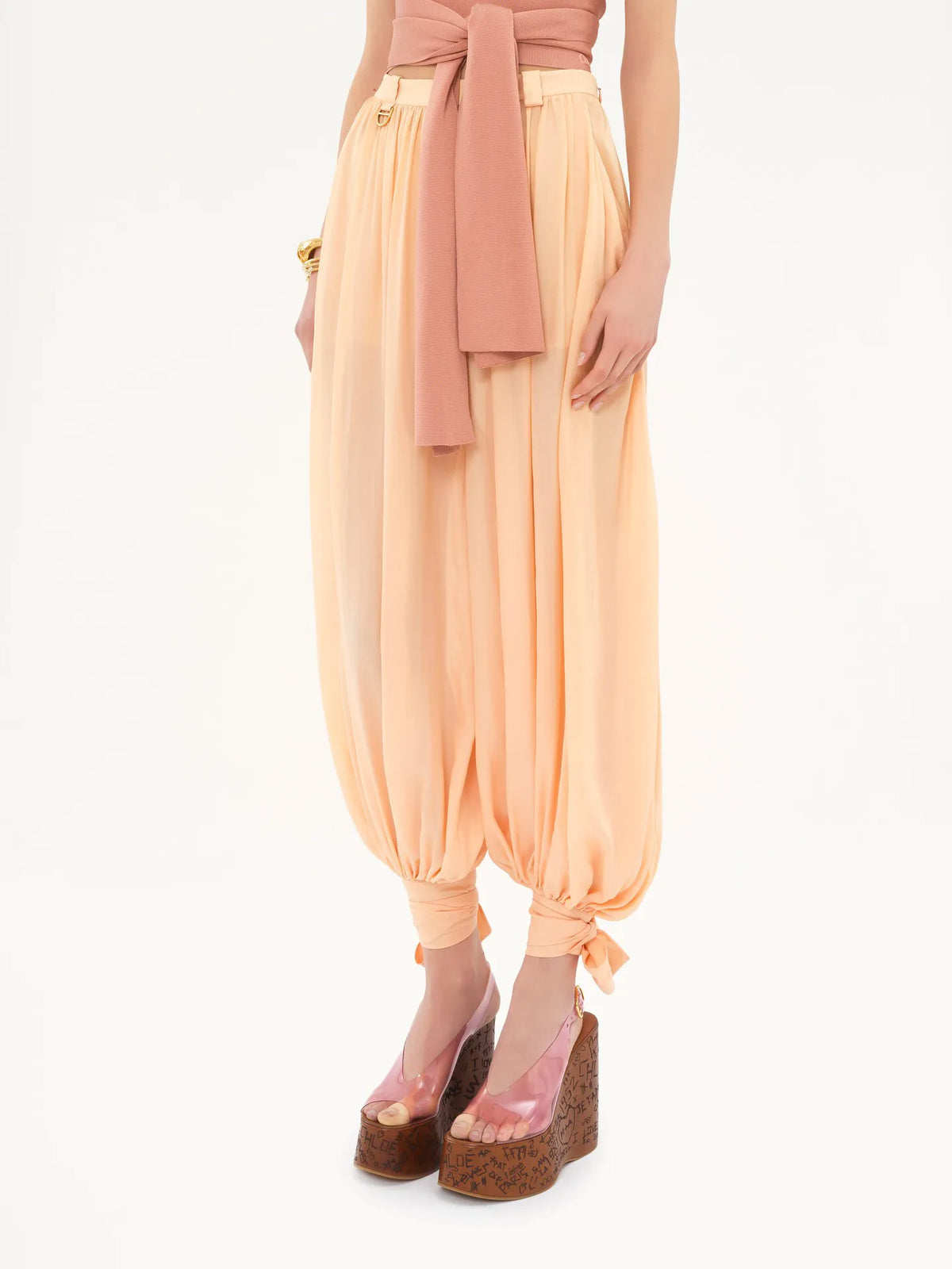 Fluid pleated pants in silk charmeuse