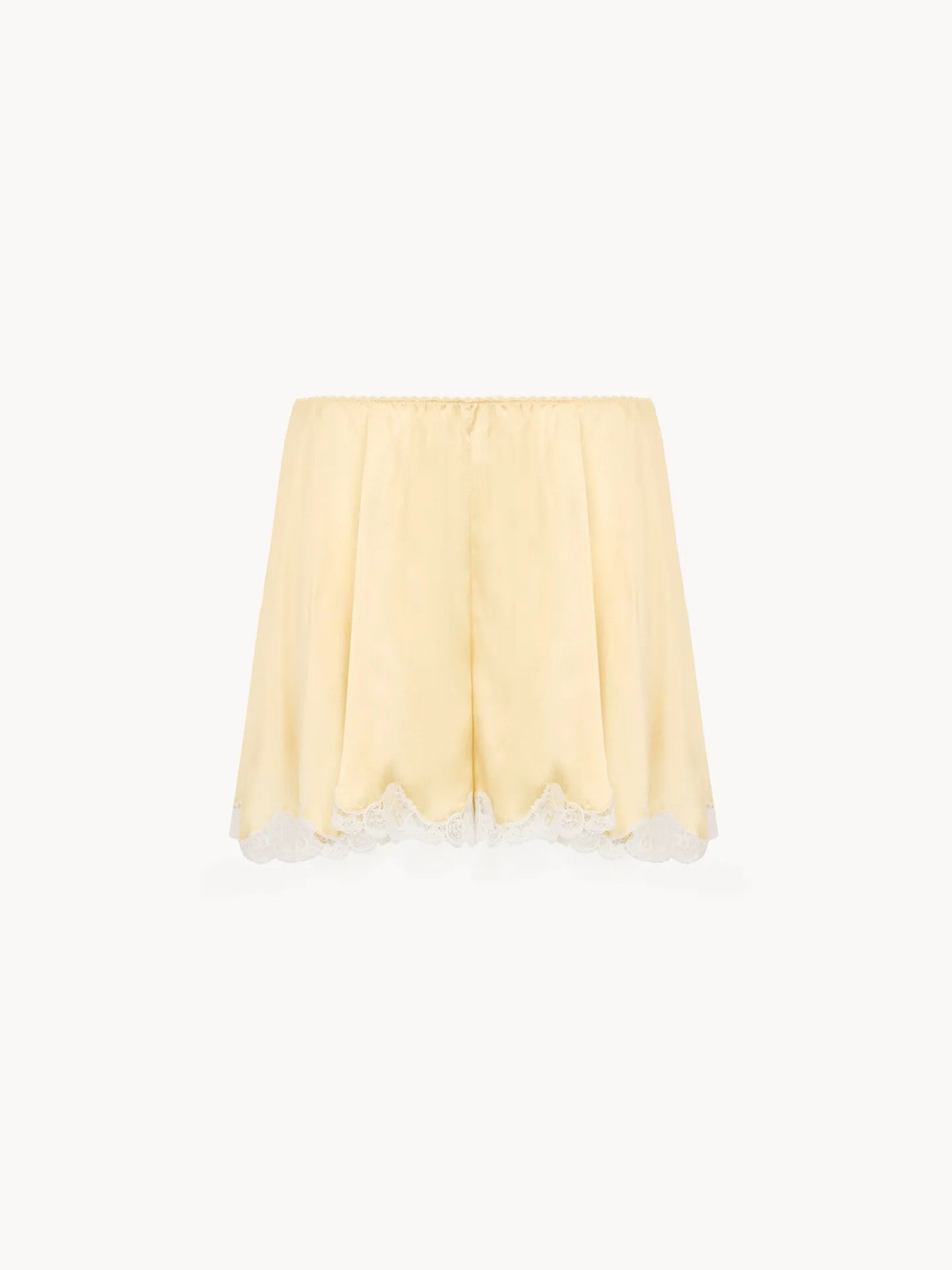 Fluid shorts in washed silk satin & lace