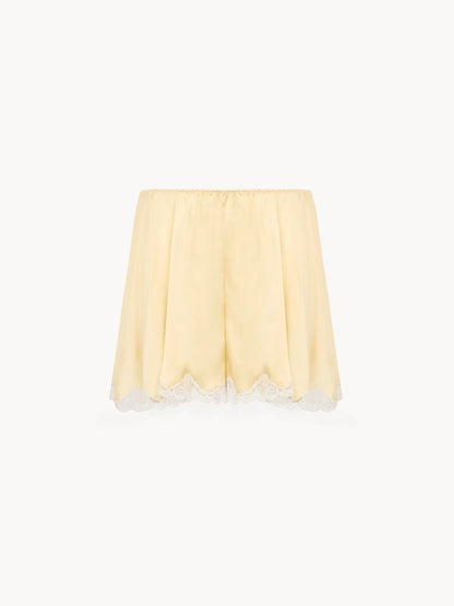 Fluid shorts in washed silk satin & lace