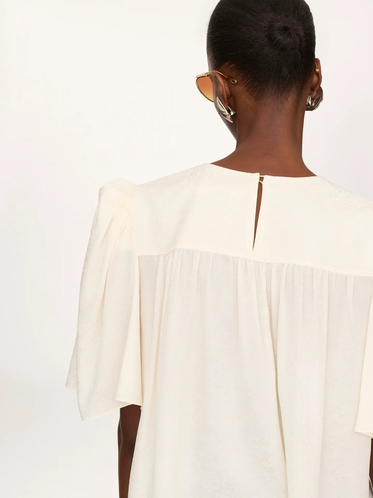 Crew-neck gathered top in silk jacquard