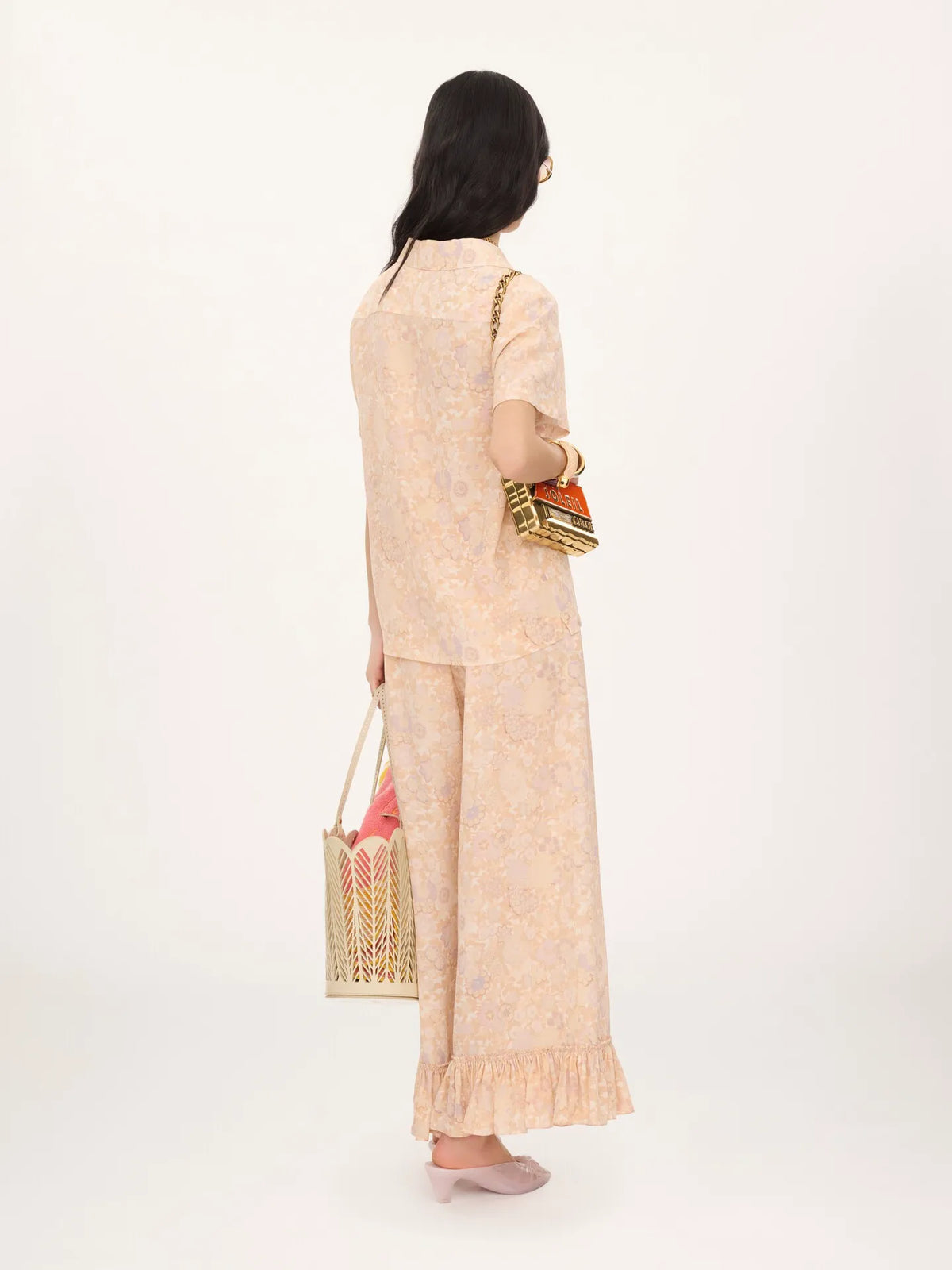 Cropped fluid pants in crêpe de chine