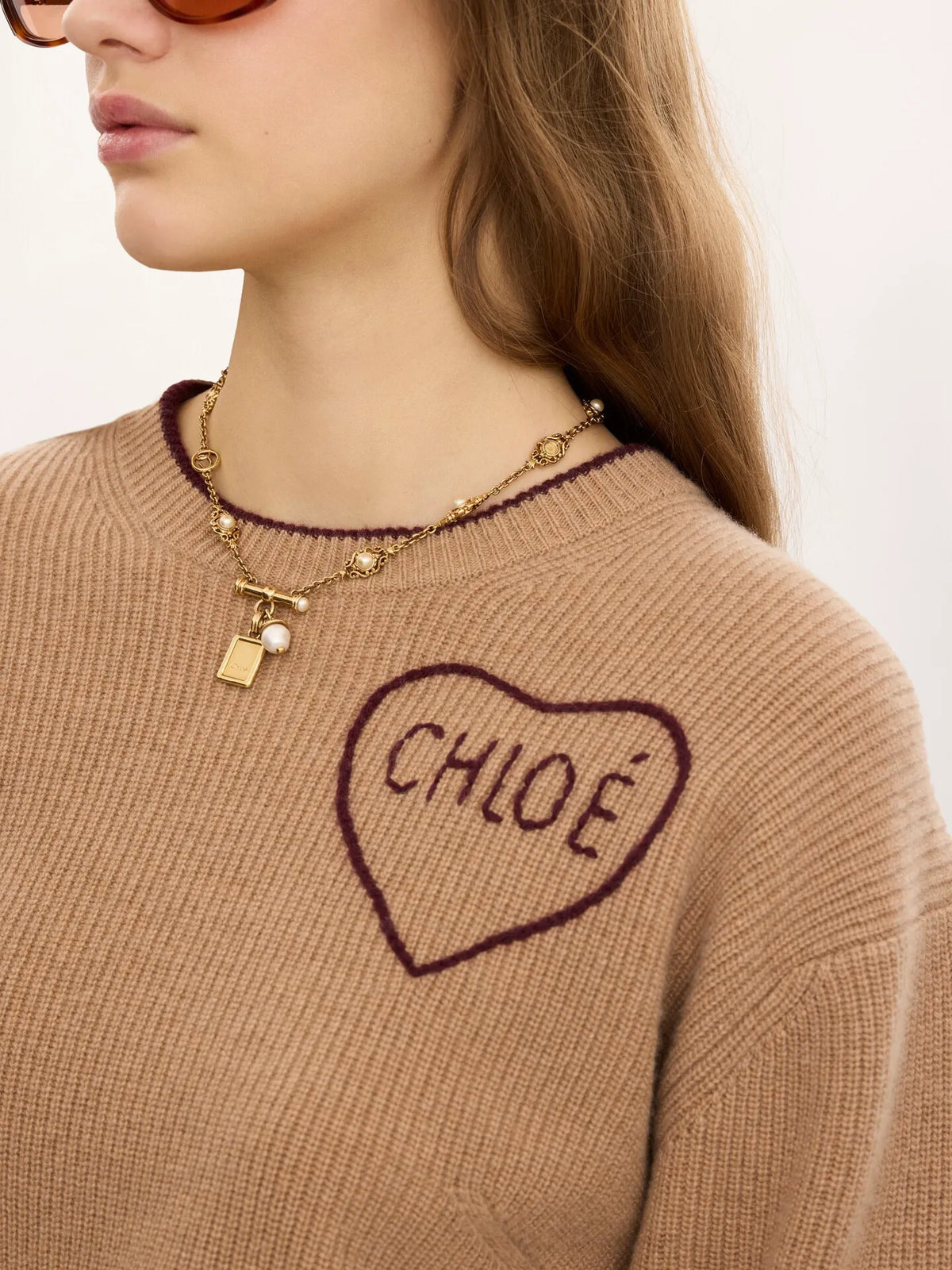 Cropped fitted logo sweater in a wool & cashmere knit