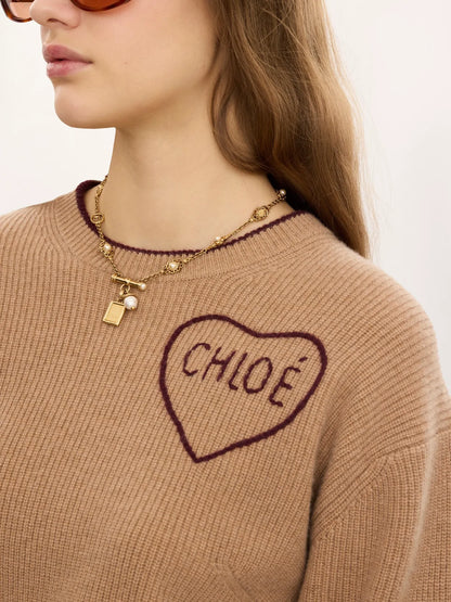 Cropped fitted logo sweater in a wool & cashmere knit
