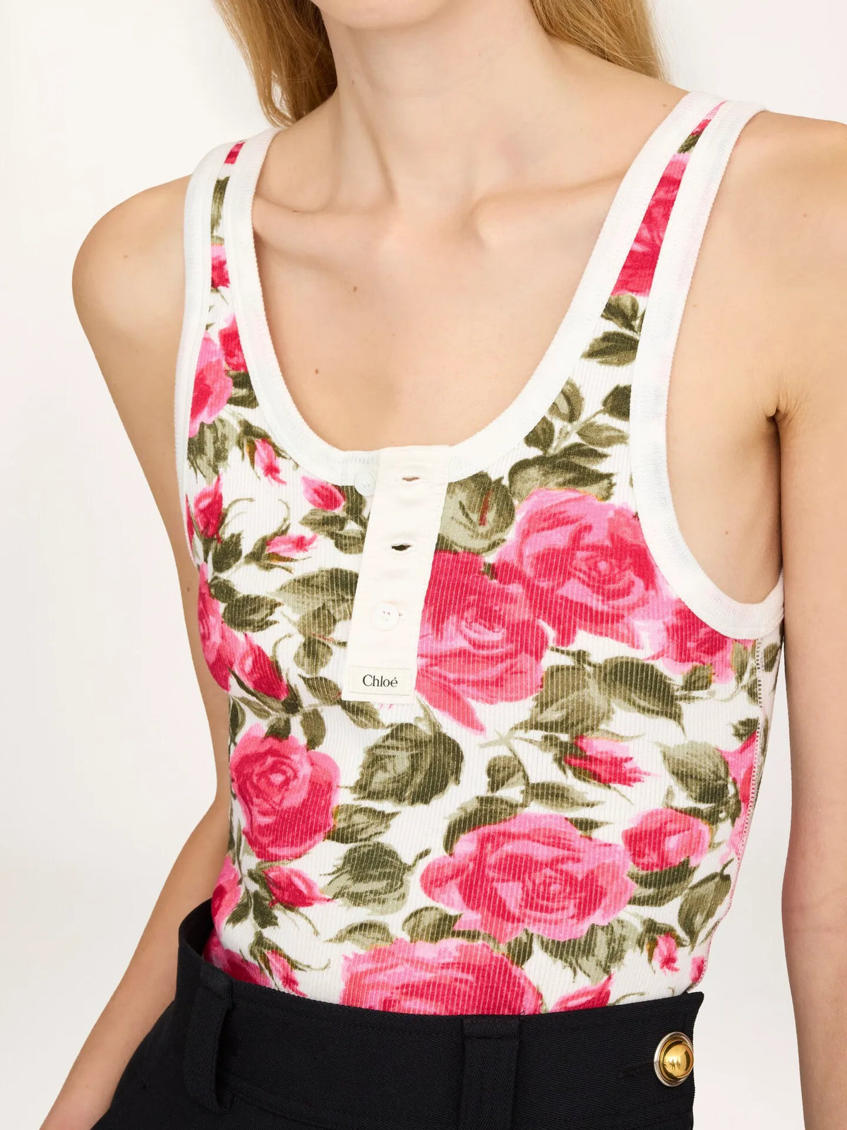 Henley tank top in cotton jersey