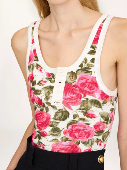 Henley tank top in cotton jersey