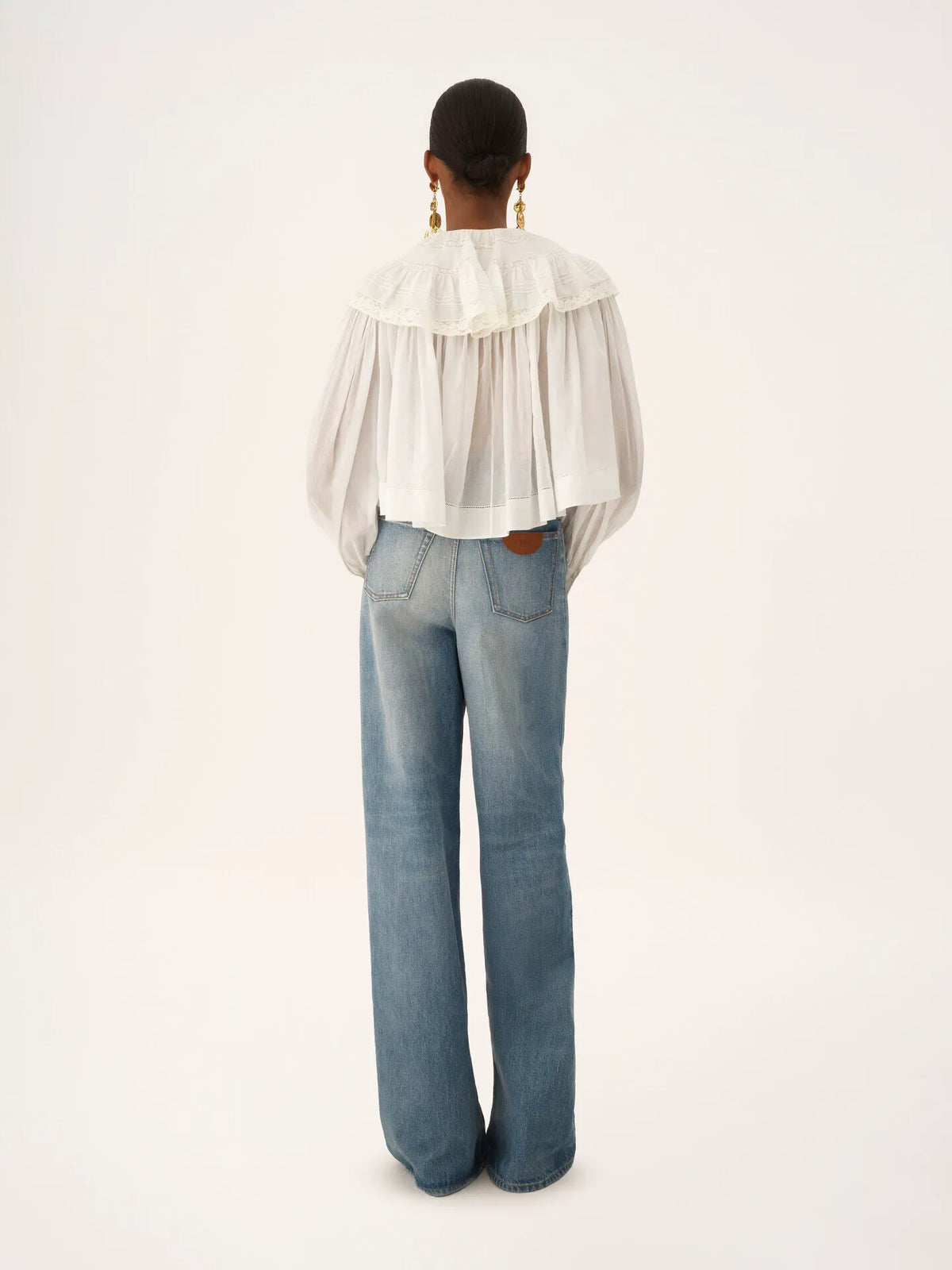 Cropped ruffle top in cotton voile & lace
