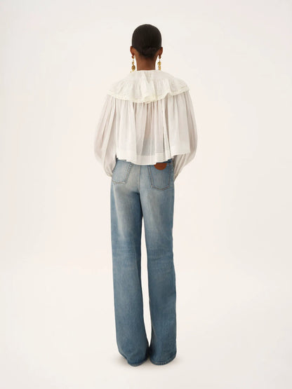Cropped ruffle top in cotton voile & lace
