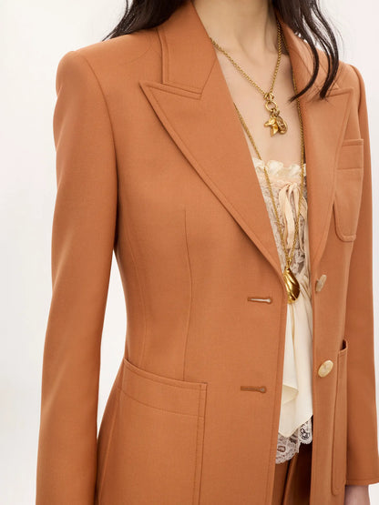 Single-breasted tailored jacket in wool gabardine