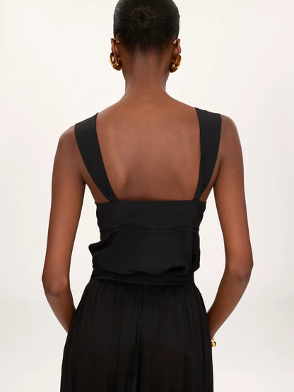 Fluid lingerie top in crêpe de chine & lace