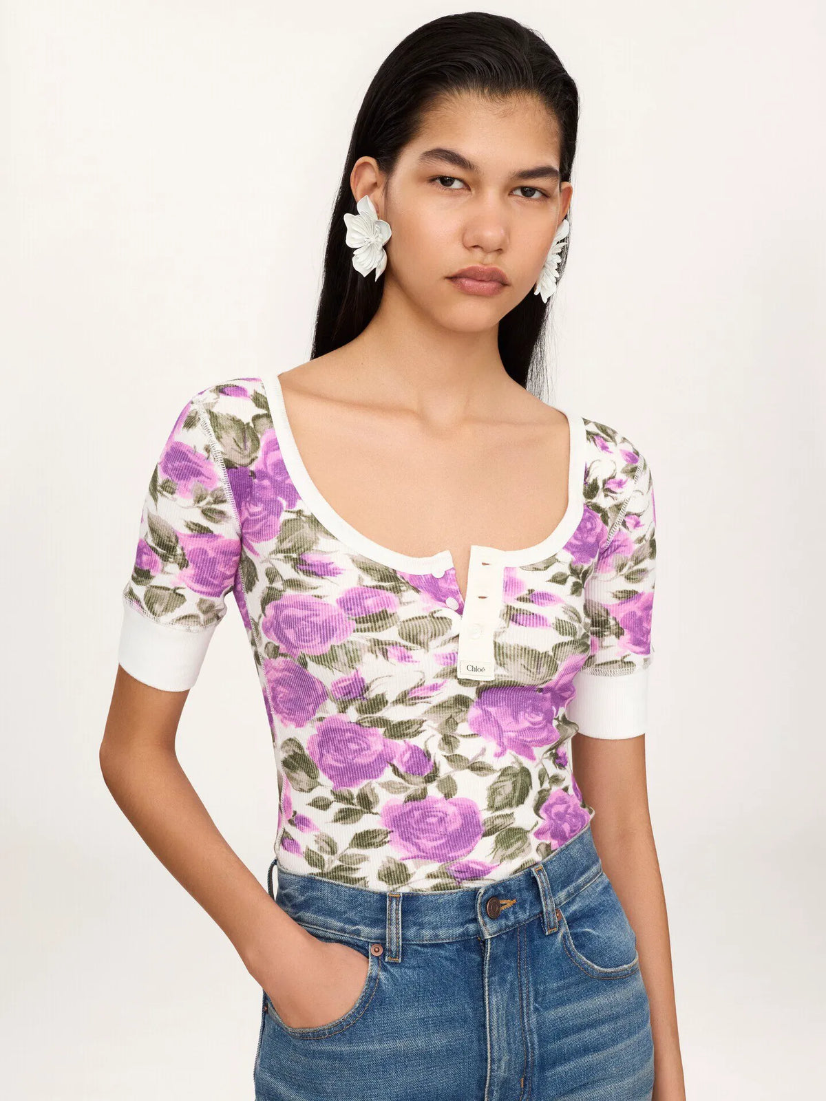 Short-sleeve Henley shirt in cotton jersey