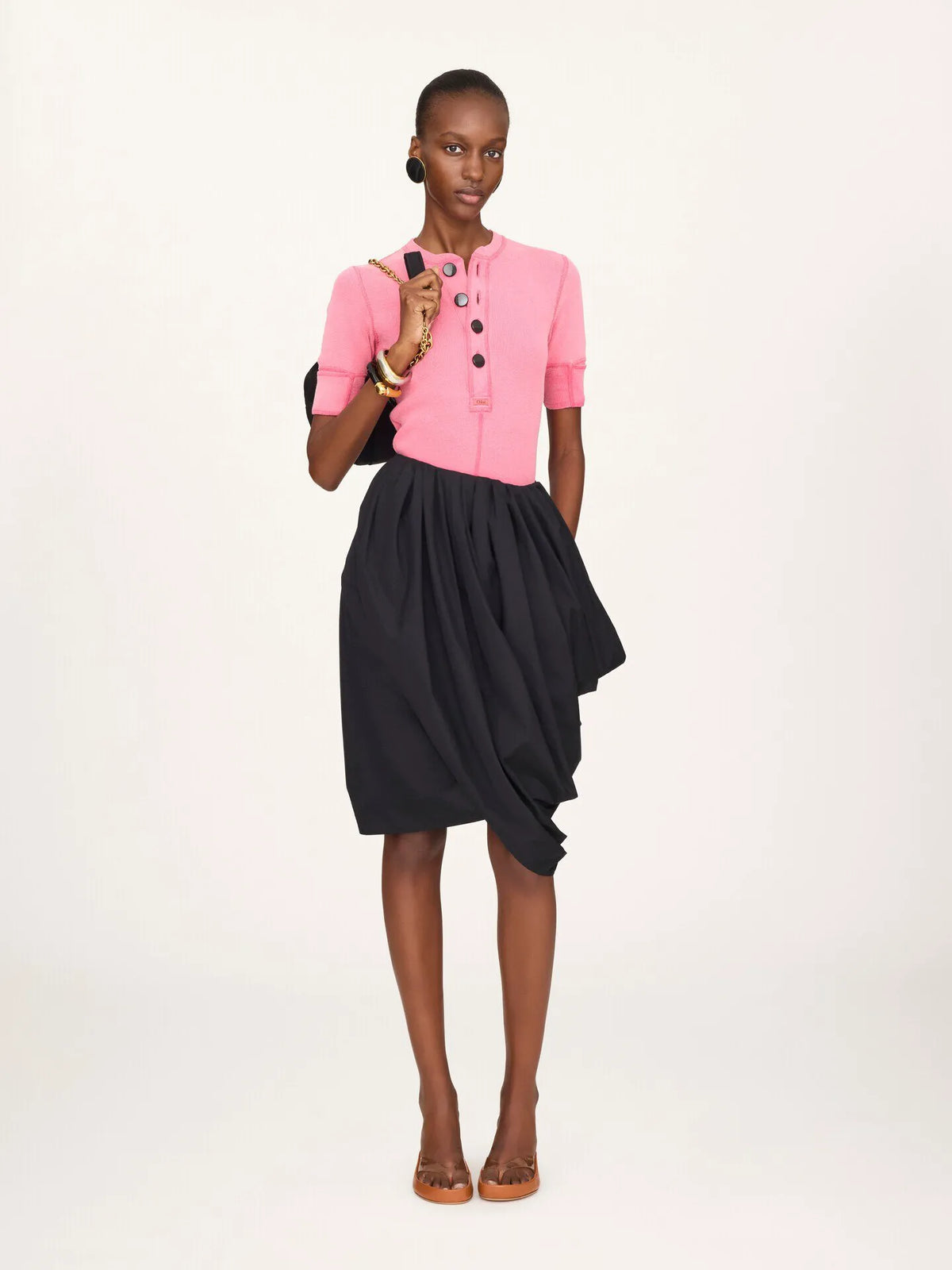 Knee-length wrap skirt in cotton poplin
