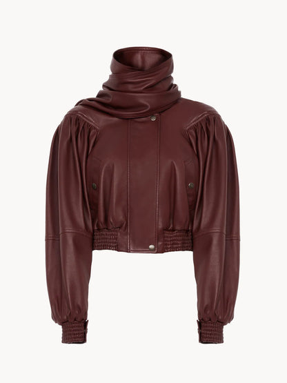 Cropped scarf jacket in leather
