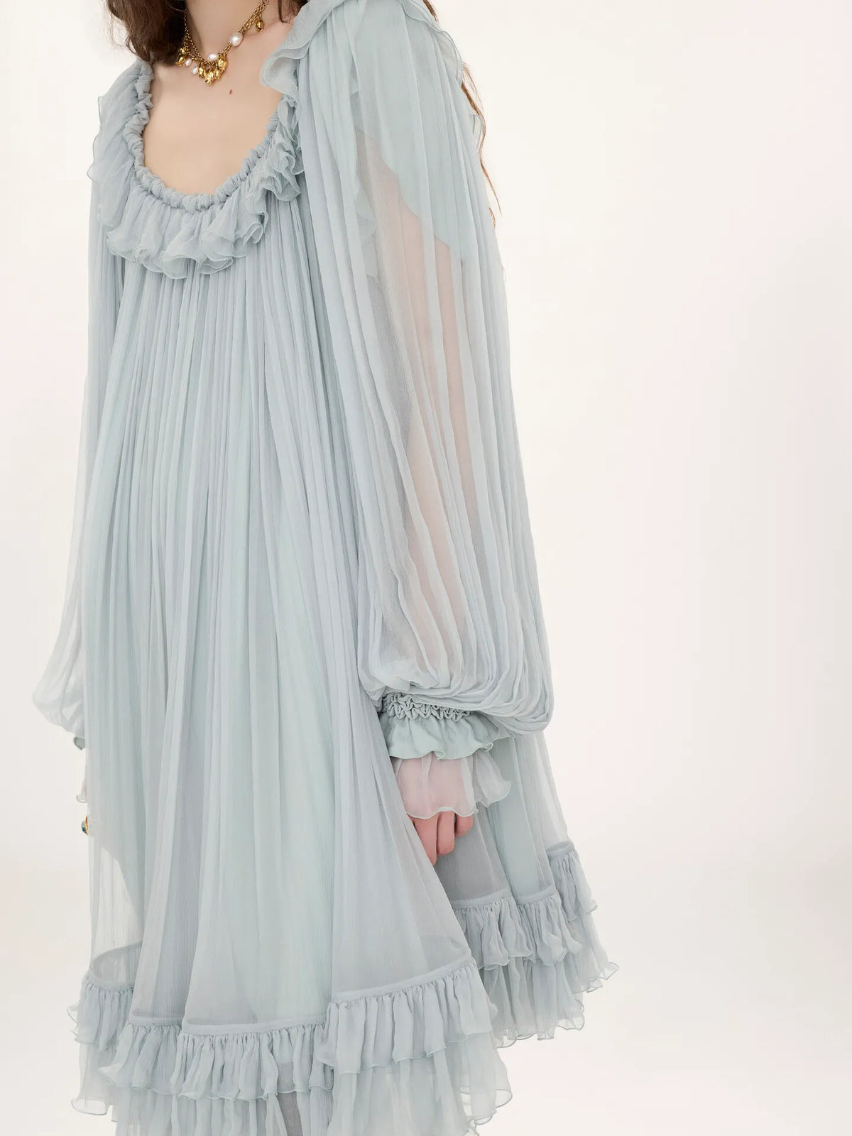 Gathered mini dress in silk mousseline
