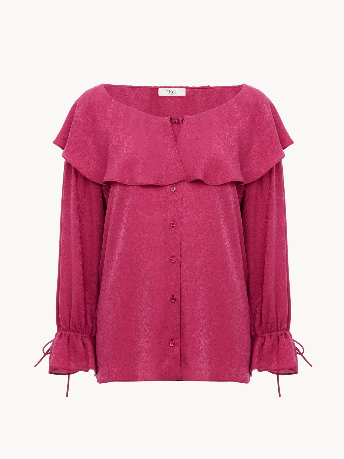 Round-neck ruffle blouse in silk jacquard