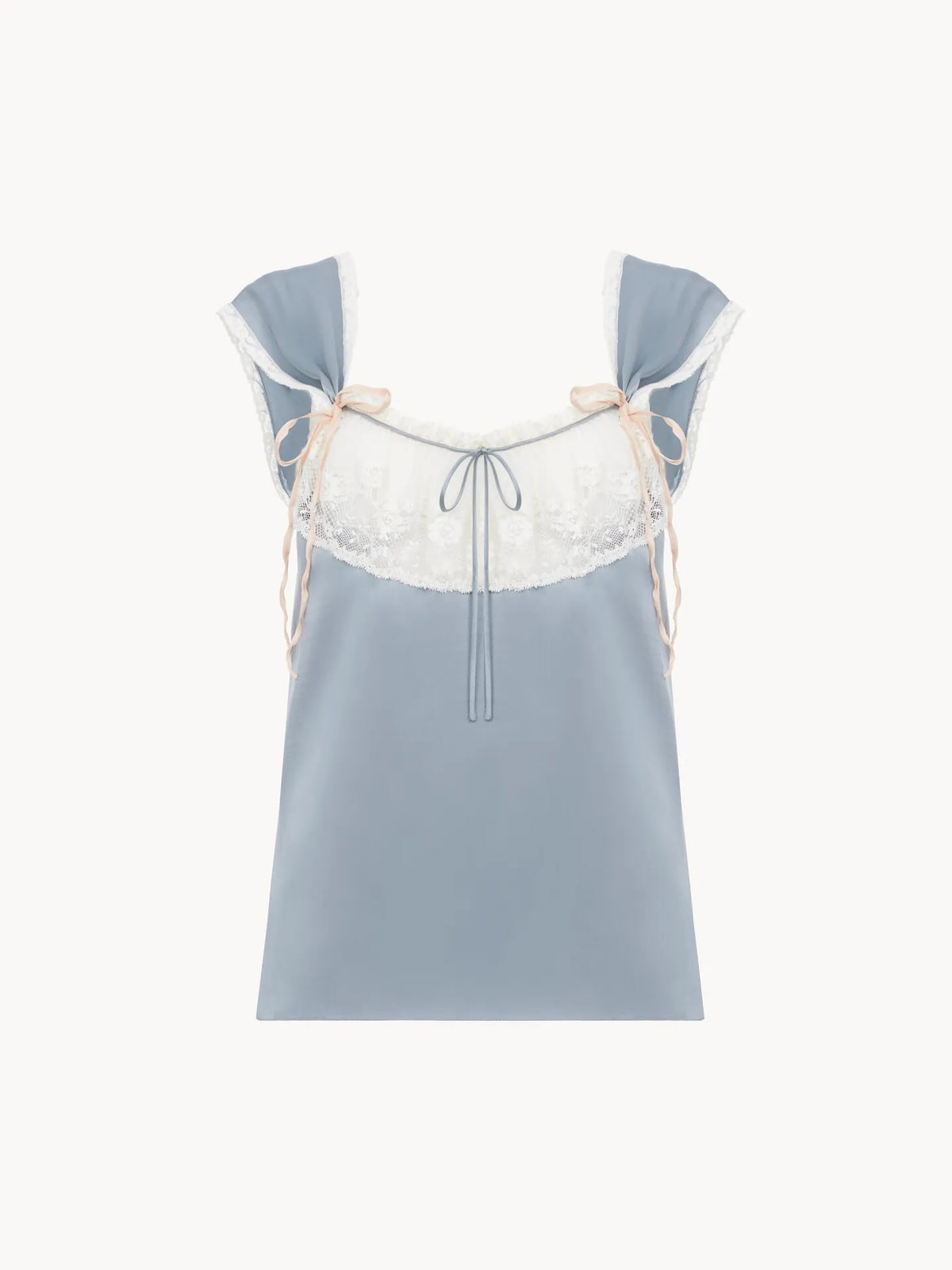Fluid lingerie top in washed silk satin & lace