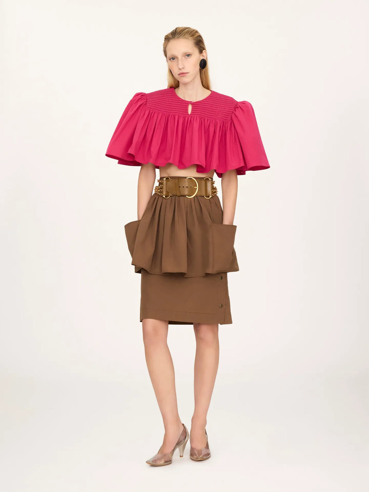 Layered knee-length skirt in cotton poplin
