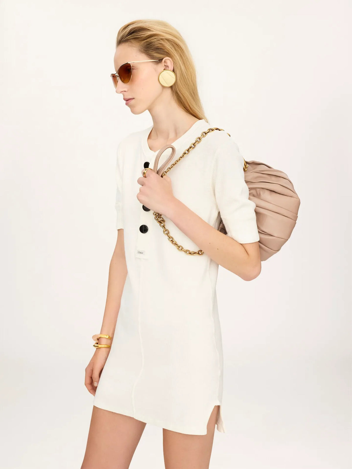 Fitted Henley mini dress in cotton jersey