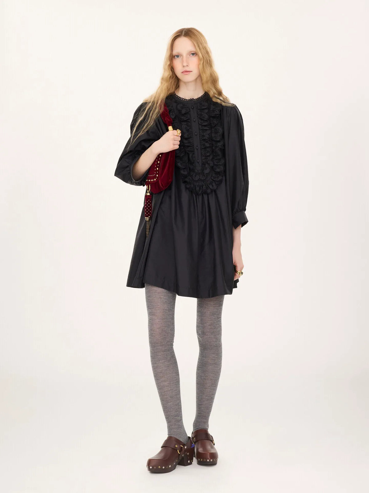 Long-sleeve mini dress in technical taffeta