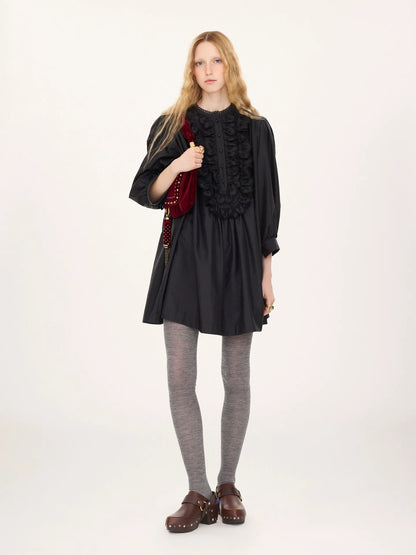 Long-sleeve mini dress in technical taffeta