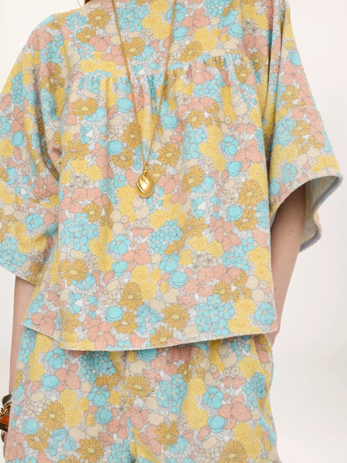 Short-sleeve top in cotton toweling