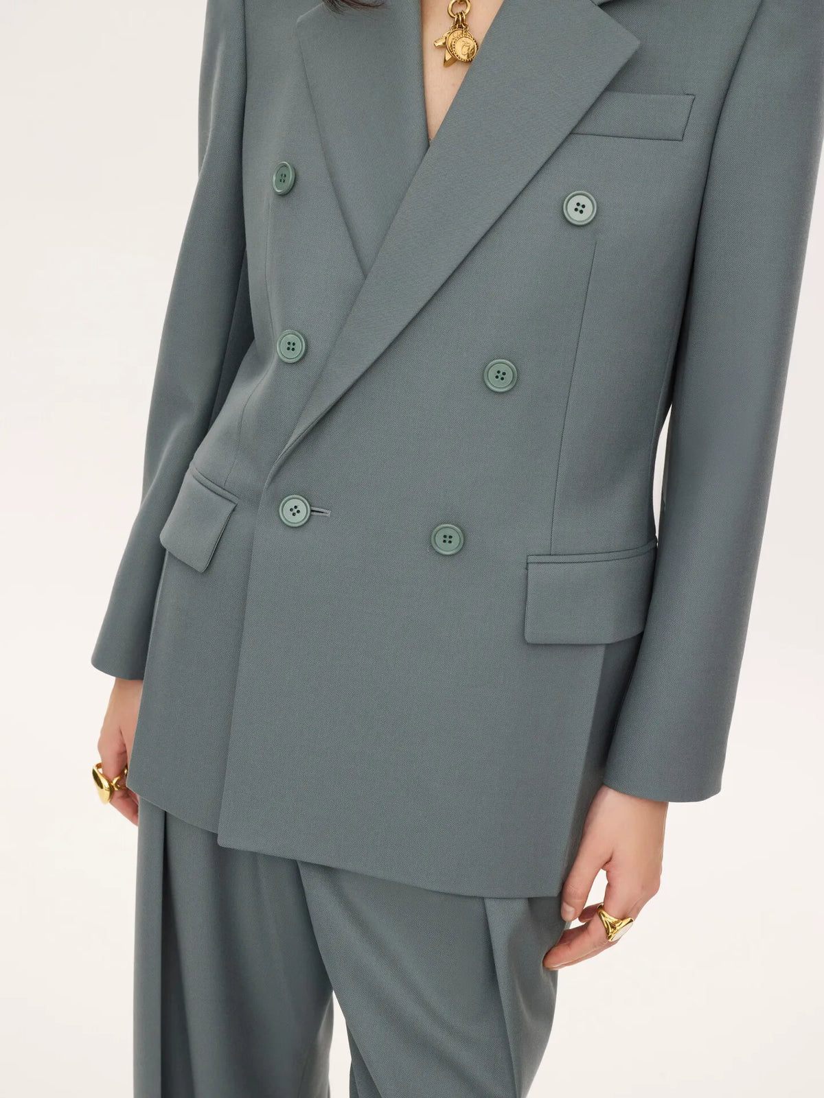 Double-breasted tailored jacket in wool gabardine