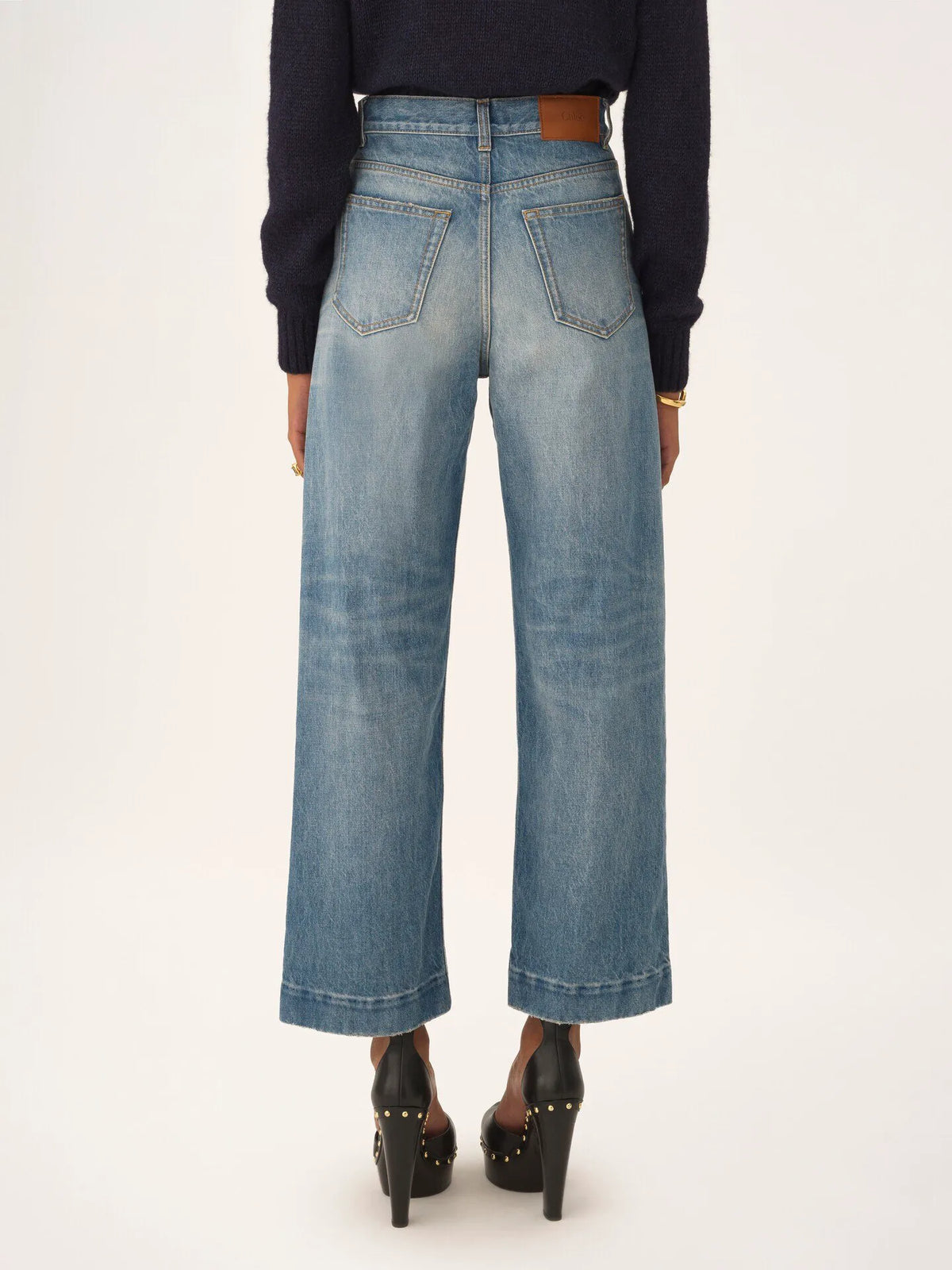 High-rise cropped jeans in denim