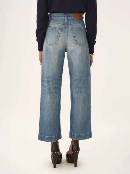 High-rise cropped jeans in denim
