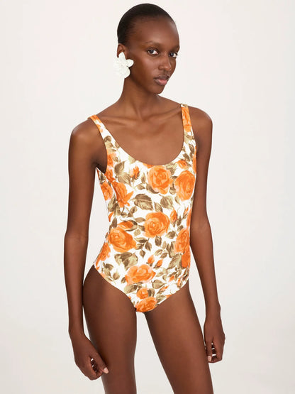 Rose-print one-piece swimsuit