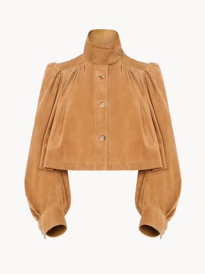 Gathered boule jacket in suede leather