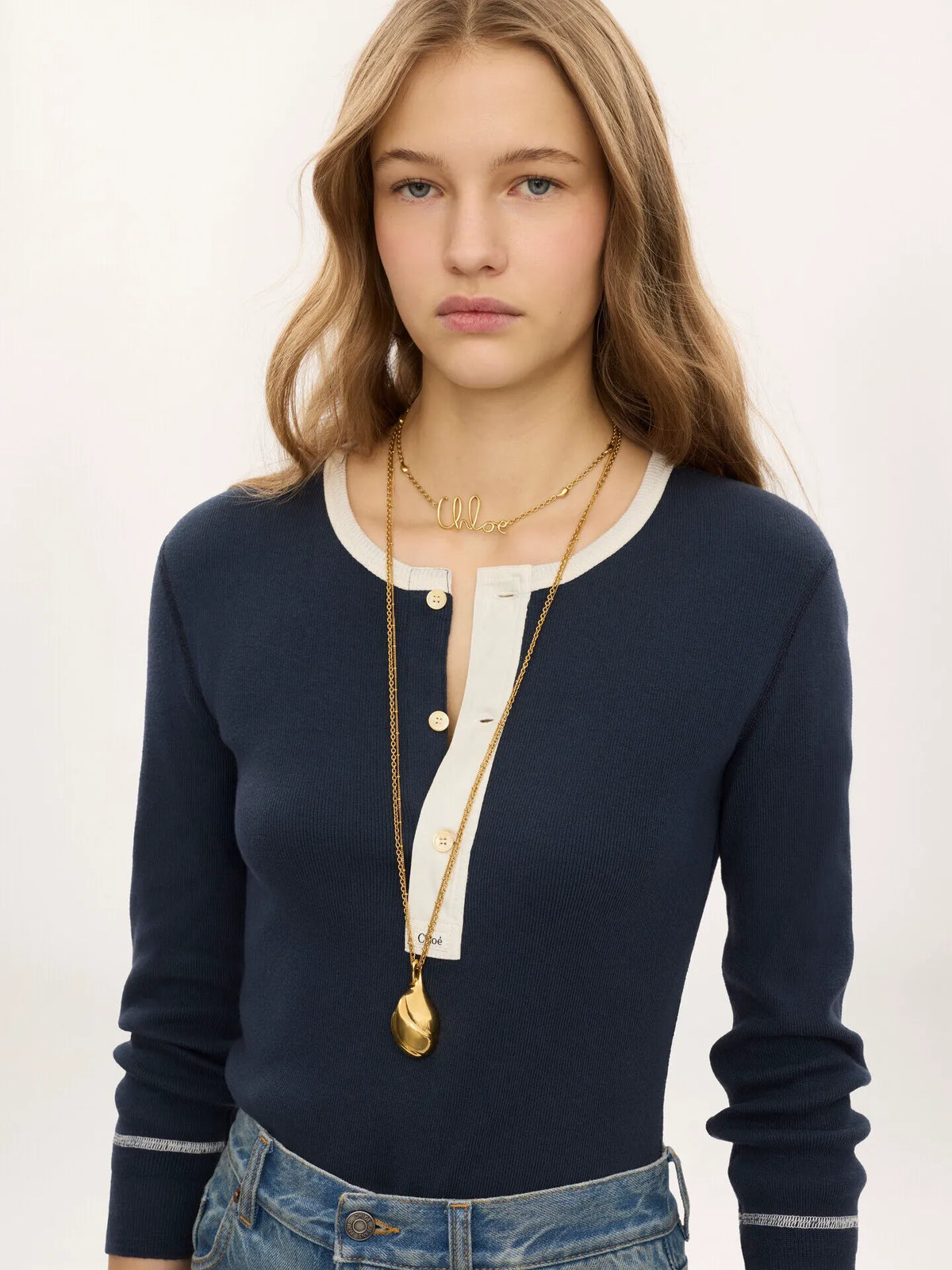 Fitted Henley shirt in cotton jersey